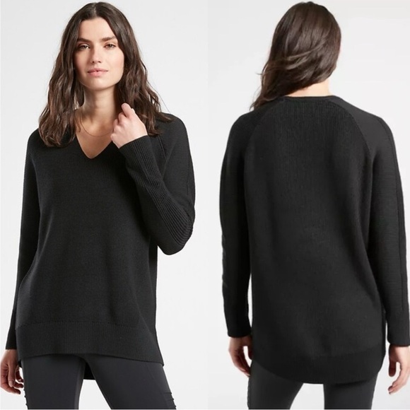 Athleta Hanover Refined V-Neck Black Soft Merino Wool Tunic Sweater Size XXS - Picture 4 of 10